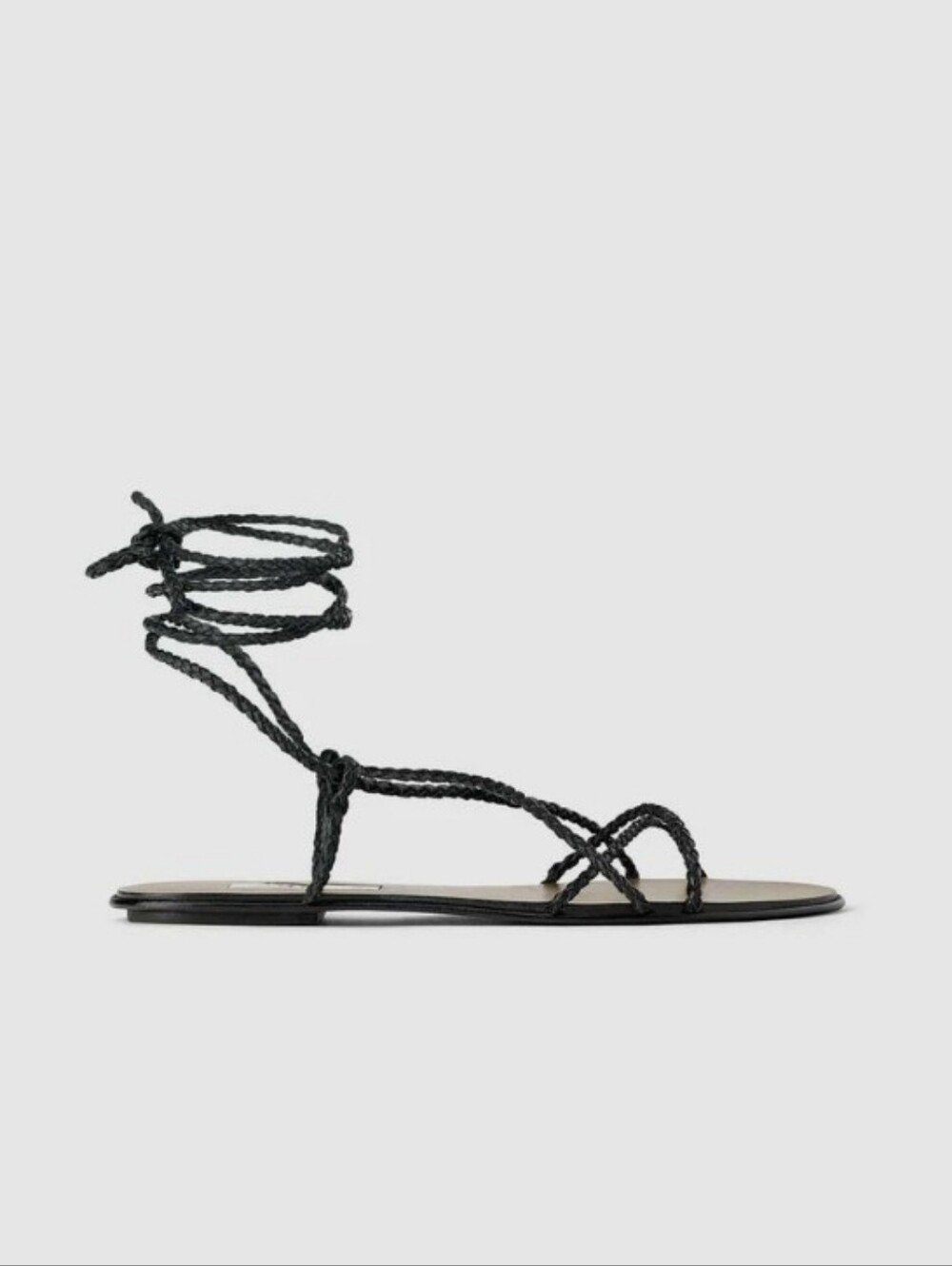 Zara Black Braided Leather Lace-Up Flat Sandals